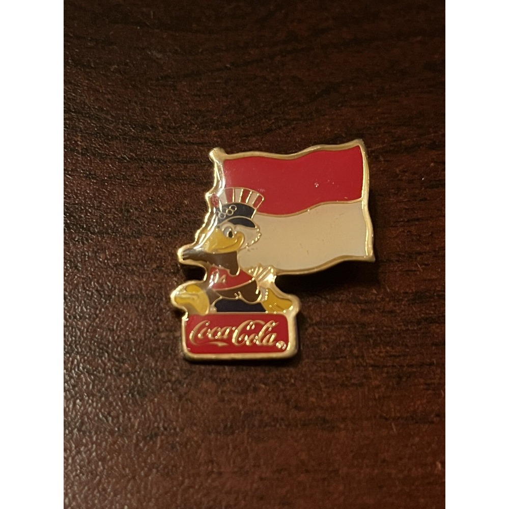 Vintage 1984 Los Angeles Olympics Coca Cola Sam Eagle Indonesia Flag Lapel Pin